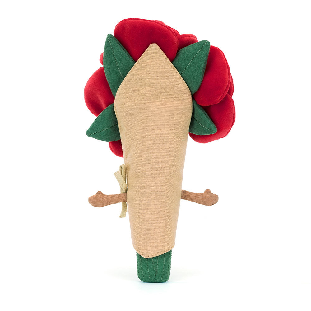 Rosbuketten från Jellycat London i amuseable-serien bakifrån för att tydligt se alla vinklar av gosedjuret